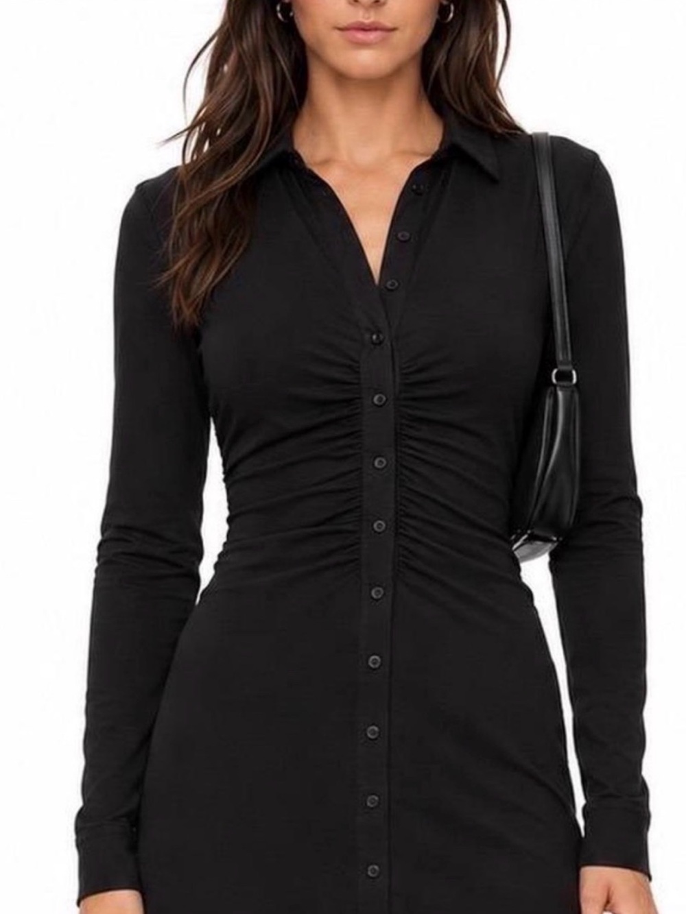 Black Ruched Button-Front Women’s Top